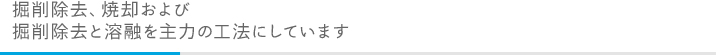 掘削除去、焼却および掘削除去と溶融を主力の工法にしています